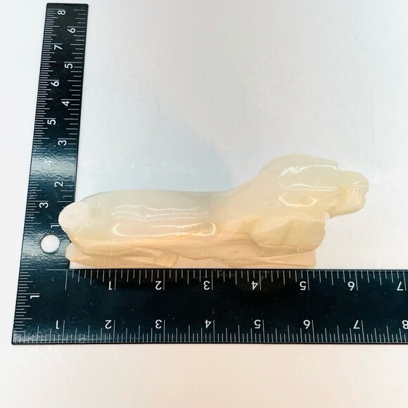 Hand Carved Onyx Corgi Dog Lucid Vintage Handmade Statue Stone Marbled Cream - Picture 6 of 9